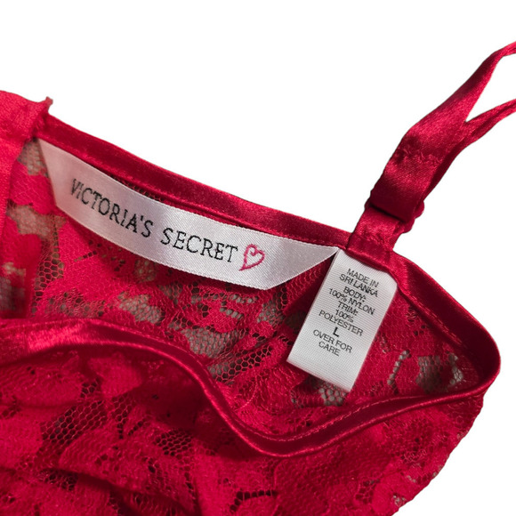 Vintage 90s Victorias Secret Heart Label Teddy Large High Cut Red Lace Bodysuit - Picture 4 of 7